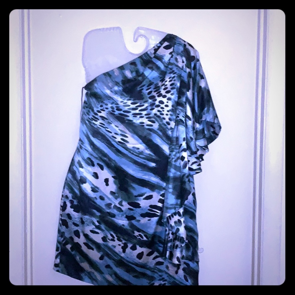 Teal & Blue Leopard print mid length dress